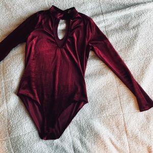 Maroon Velvet Bodysuit